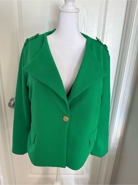 cleo Emerald Green Single-Button Blazer with Gold Accents